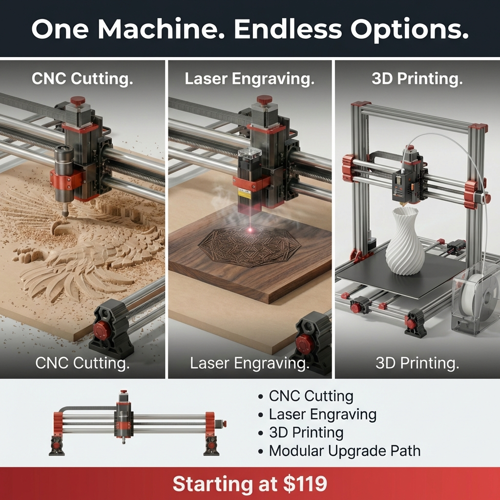 Brights Nest FusionCut 4000 (Upgraded) | World’s Most Affordable 3X Laser + 200W CNC + 3D Printer Workstation